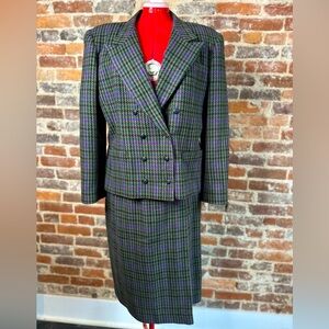 Plaid Double-Breasted Skirt Suit